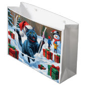 青ロシアの猫走の雪とクリスマス ラージペーパーバッグ (正面アングル)