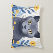 青ロシアの猫黄色の花 アクセントクッション (正面(垂直))