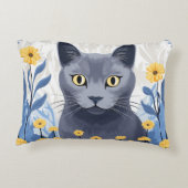青ロシアの猫黄色の花 アクセントクッション (裏面)