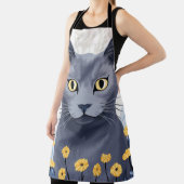 青ロシアの猫黄色の花 エプロン (インサイチュ)