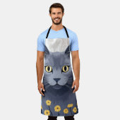 青ロシアの猫黄色の花 エプロン (着用した状態)