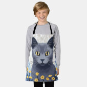 青ロシアの猫黄色の花 エプロン (着用した状態)