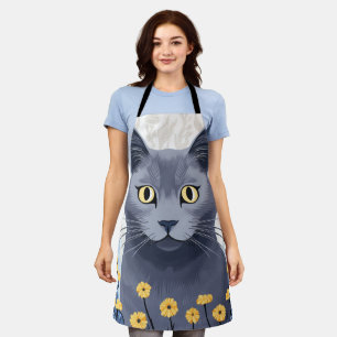 青ロシアの猫黄色の花 エプロン