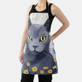 青ロシアの猫黄色の花 エプロン (インサイチュ)