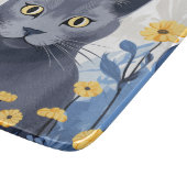青ロシアの猫黄色の花 カッティングボード (角)