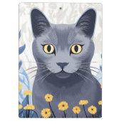 青ロシアの猫黄色の花 クリップボード (裏面)