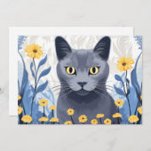 青ロシアの猫黄色の花 シーズンカード (正面/裏面)