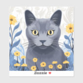 青ロシアの猫黄色の花 シール (シート)