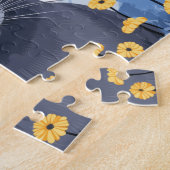 青ロシアの猫黄色の花 ジグソーパズル (側面)