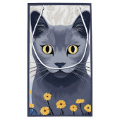 青ロシアの猫黄色の花 スモールペーパーバッグ (裏面)