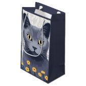 青ロシアの猫黄色の花 スモールペーパーバッグ (裏面アングル)