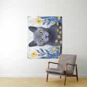 青ロシアの猫黄色の花 タペストリー (インサイチュ)