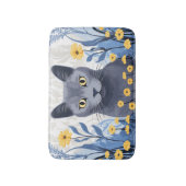 青ロシアの猫黄色の花 バスマット (正面縦)