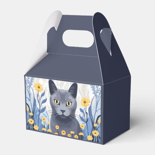 青ロシアの猫黄色の花 フェイバーボックス (正面サイド)