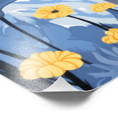 青ロシアの猫黄色の花 フォトプリント            (角)