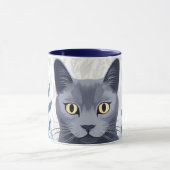 青ロシアの猫黄色の花 マグカップ (中央)