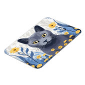 青ロシアの猫黄色の花 マグネット (左側)