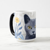 青ロシアの猫黄色の花 モーフィングマグカップ (正面左)