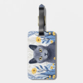 青ロシアの猫黄色の花 ラゲッジタグ (裏面縦)