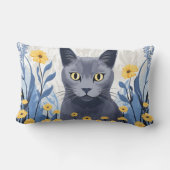 青ロシアの猫黄色の花 ランバークッション (裏面)