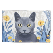青ロシアの猫黄色の花 枕カバー (裏面)