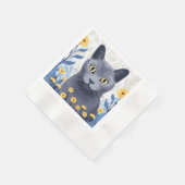青ロシアの猫黄色の花 縁ありカクテルナプキン (角)