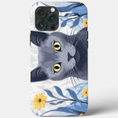 青ロシアの猫黄色の花 Case-Mate iPhoneケース (裏面)