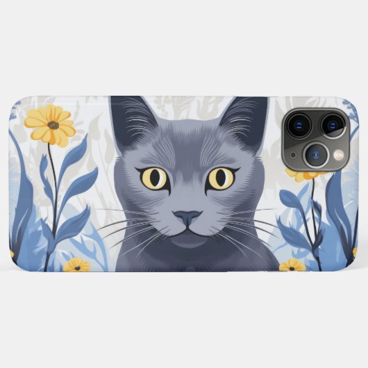 青ロシアの猫黄色の花 Case-Mate iPhoneケース (裏面(横))