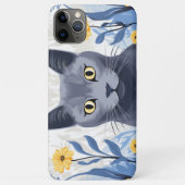 青ロシアの猫黄色の花 Case-Mate iPhoneケース (裏面)