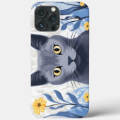 青ロシアの猫黄色の花 Case-Mate iPhoneケース (裏面)