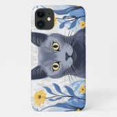 青ロシアの猫黄色の花 Case-Mate iPhoneケース (裏面)