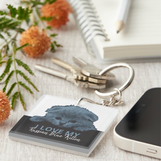 青ロシアの猫 キーホルダー (正面右)