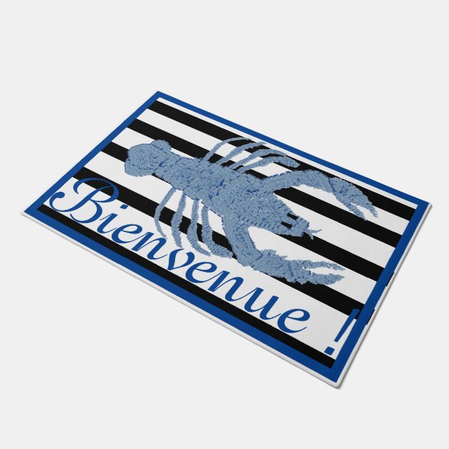 青ロブスタージンジャージャーズフランスのジャー国旗の書式 ドアマット (アングル)