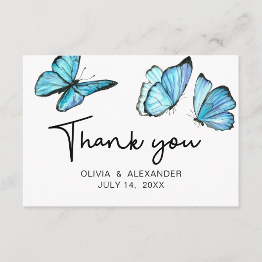 青ロマンチックな水の色の蝶ありがとうEnc エンクロージャーカード (正面)