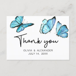 青ロマンチックな水の色の蝶ありがとうEnc エンクロージャーカード