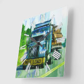 青ワイド荷物貨物トラックの壁時計 スクエア壁時計 (傾斜)