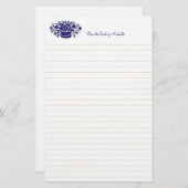 青ヴィンテージの花籠カスタム裏文房具 便箋 (正面/裏面)