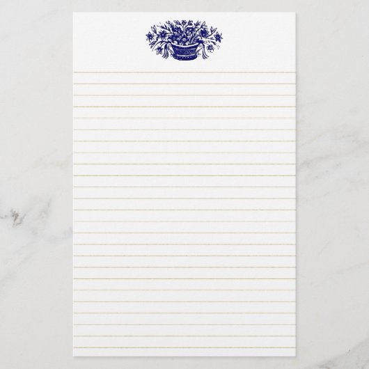 青ヴィンテージの花籠並み文房具 便箋 (正面)