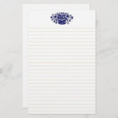 青ヴィンテージの花籠並み文房具 便箋 (正面/裏面)