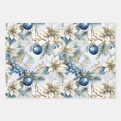 青ヴィンテージインスパイアスクリスマ花模様 ラッピングペーパーシート (正面3)