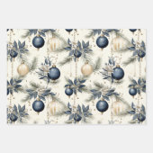 青ヴィンテージインスパイアスクリスマ花模様 ラッピングペーパーシート (正面2)