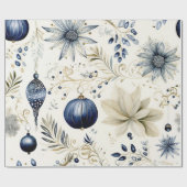 青ヴィンテージインスパイアフローラ ラッピングペーパー (フラット)