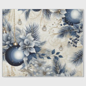 青ヴィンテージインスパイアフローラ ラッピングペーパー (フラット)