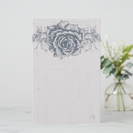 青ヴィンテージバラ縁ど 便箋 (スタンド正面)