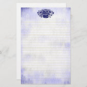 青ヴィンテージフェイク花文房並み 便箋 (正面/裏面)