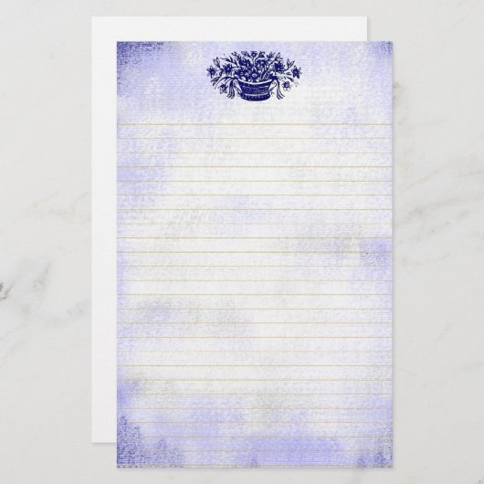 青ヴィンテージフェイク花文房並み 便箋 (正面/裏面)