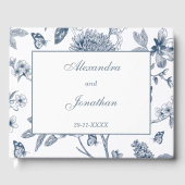 青ヴィンテージフランスのフローラ結婚 ゲストブック (正面)