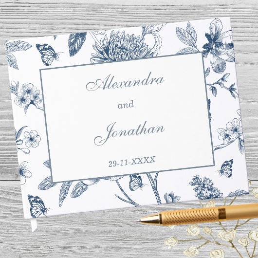 青ヴィンテージフランスのフローラ結婚 ゲストブック