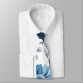 青ヴィンテージ水彩花模様 ネクタイ (タイ)