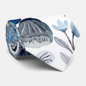 青ヴィンテージ水彩花模様 ネクタイ (ロール)